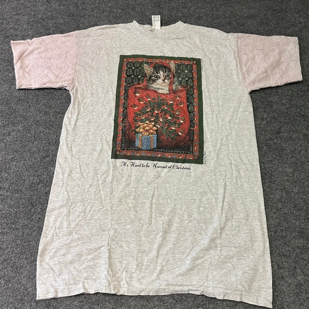 Heartland Nightshirt Womens Size L Gray Pink Lesley Anne Ivory Christmas Cat Tee